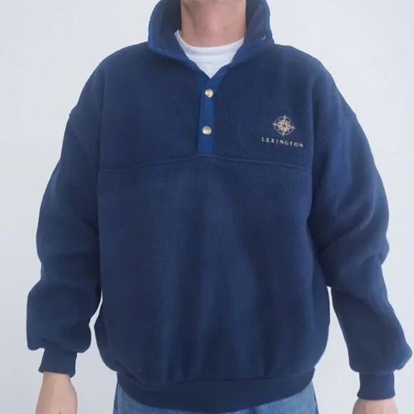 Vintage '90S Arctic Image Navy Lexington Fleece Quarter Button Pullover Sweater - Picture 2 of 11